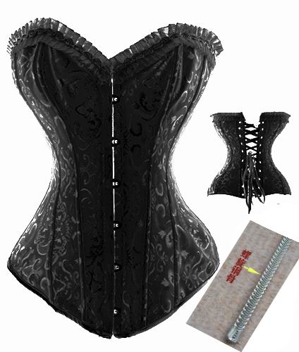 Black Floral Brocade Steel Boned Corset